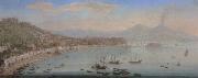 Tommaso Ruiz Naples,a view of the bay seen from posillipo with the omlo grande in the centre and mount vesuvius beyond